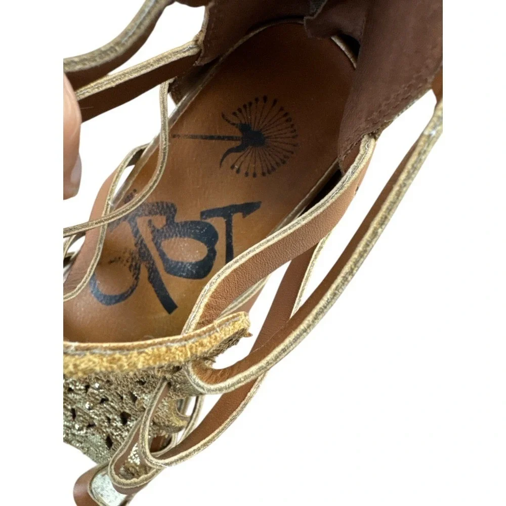 OTBT‎ Bonita Metallic Gladiator Sandals Brown Gold Back Zip Boho Size 7.5